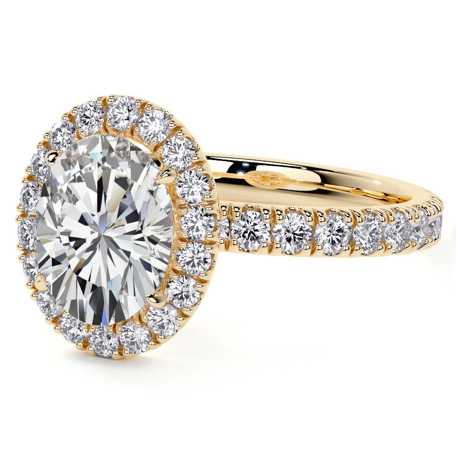 Oval Halo Moissanite Engagement Ring with Hidden Collar