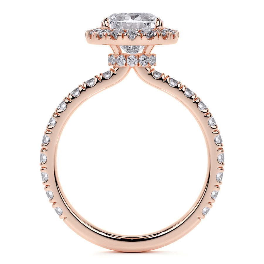 Oval Halo Moissanite Engagement Ring with Hidden Collar