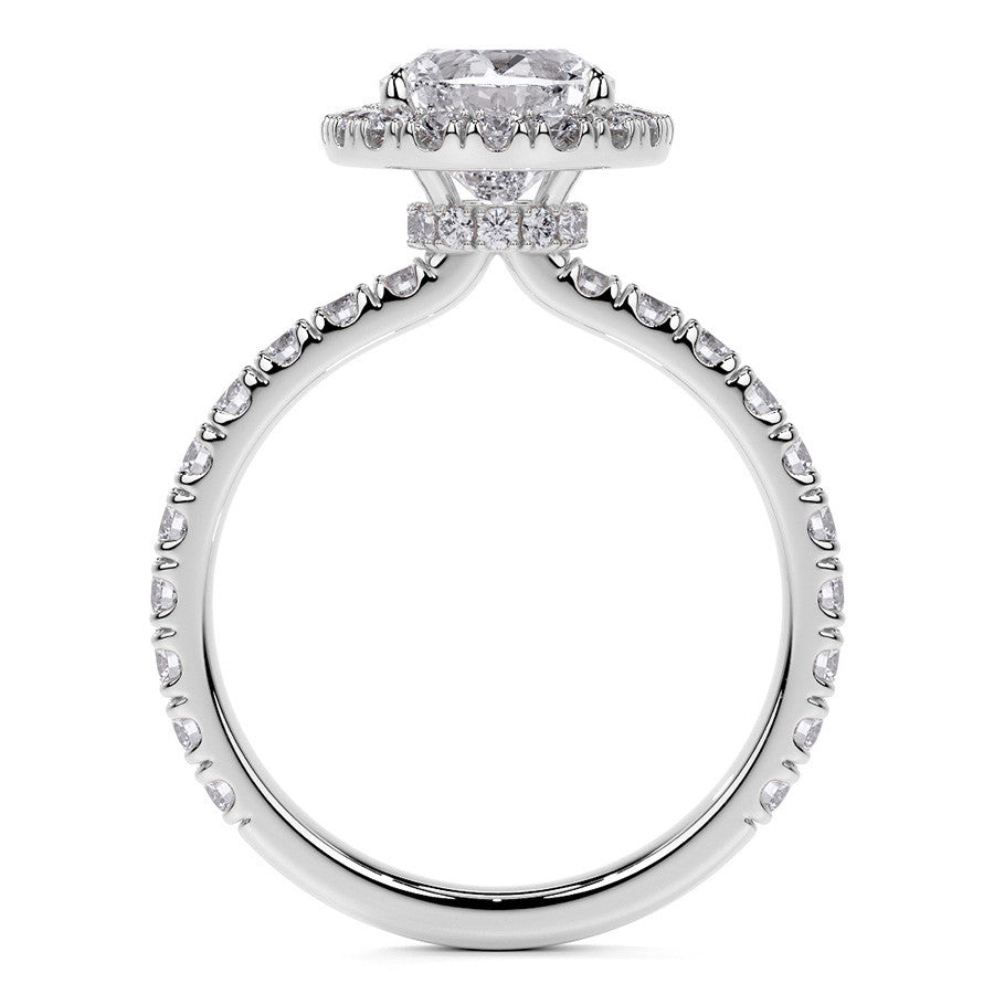 Oval Halo Moissanite Engagement Ring with Hidden Collar