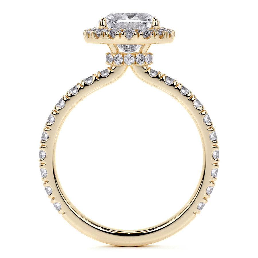 Oval Halo Moissanite Engagement Ring with Hidden Collar
