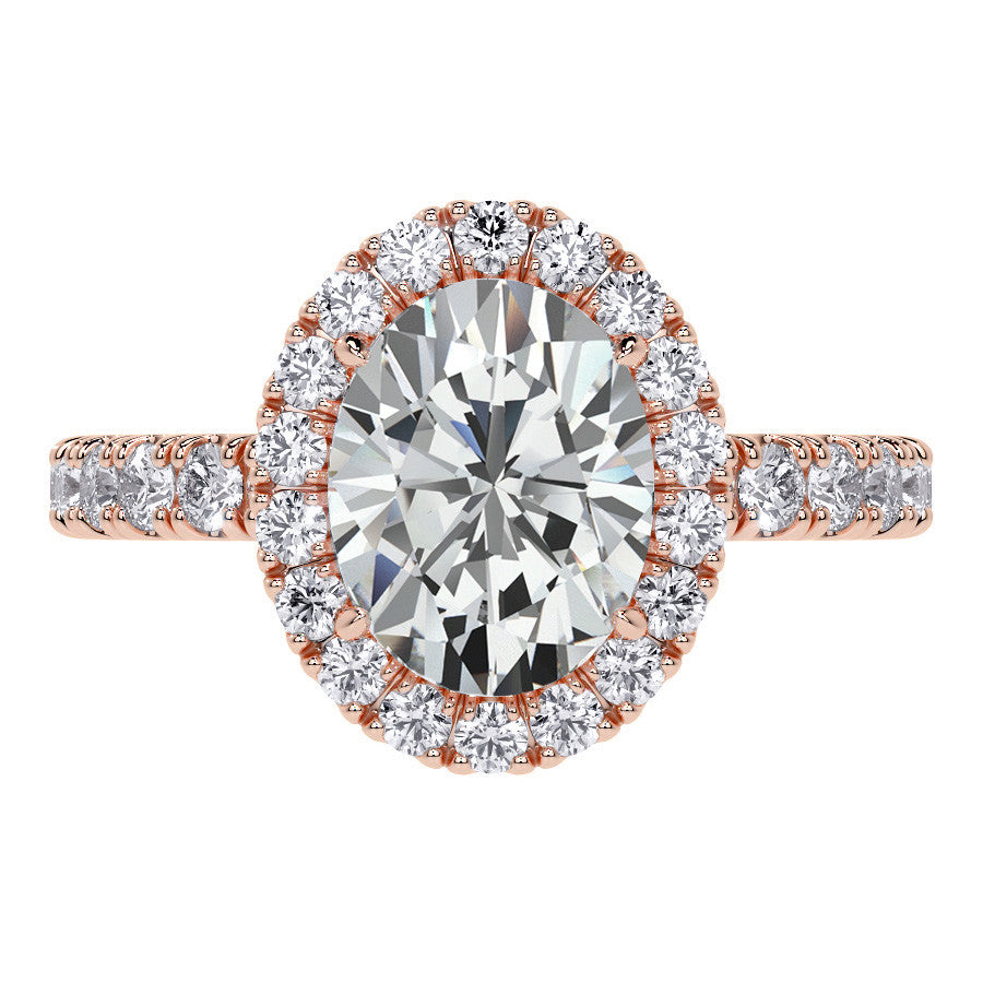 Oval Halo Moissanite Engagement Ring with Hidden Collar