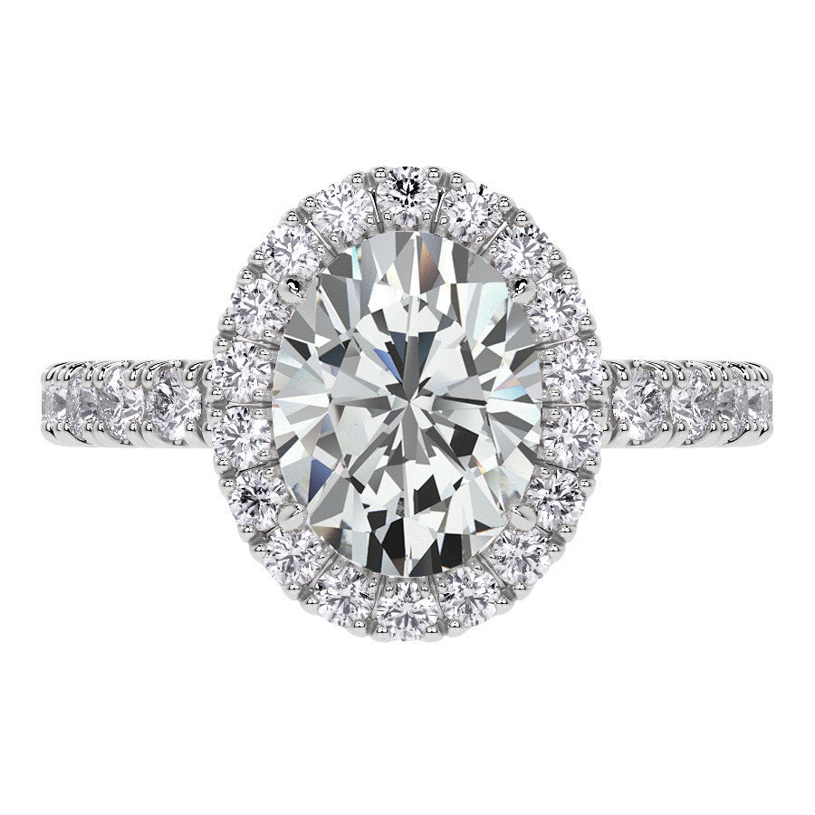 Oval Halo Moissanite Engagement Ring with Hidden Collar