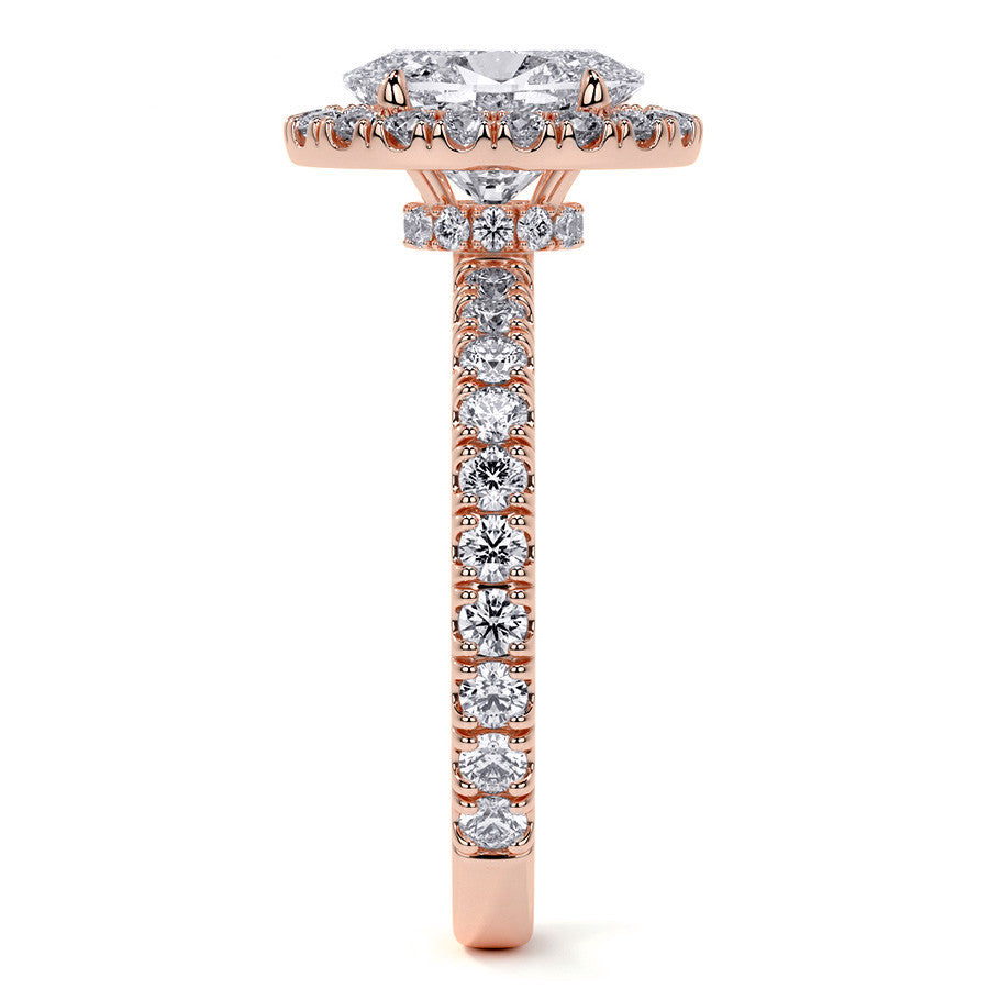 Oval Halo Moissanite Engagement Ring with Hidden Collar