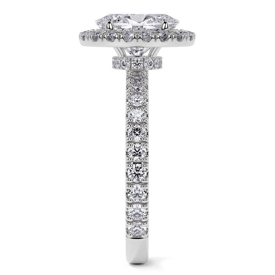 Oval Halo Moissanite Engagement Ring with Hidden Collar