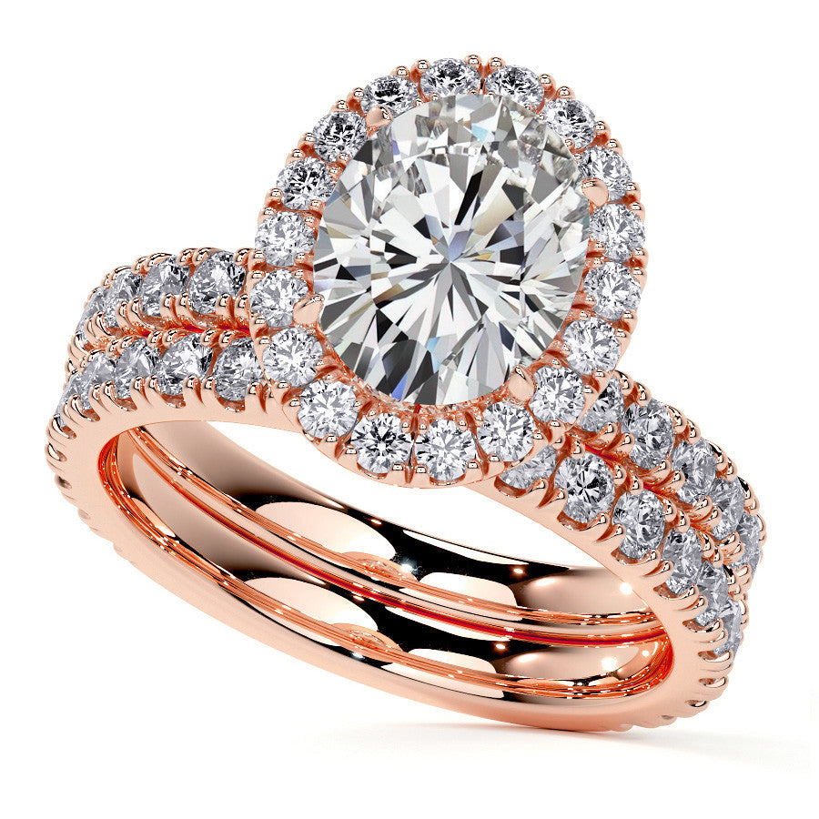 Oval Halo Moissanite Engagement Ring with Hidden Collar