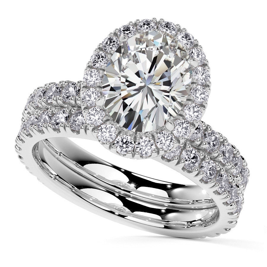 Oval Halo Moissanite Engagement Ring with Hidden Collar