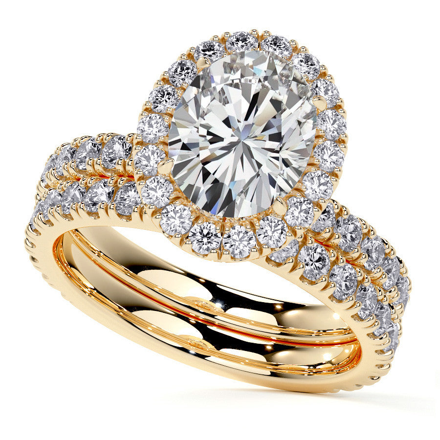 Oval Halo Moissanite Engagement Ring with Hidden Collar