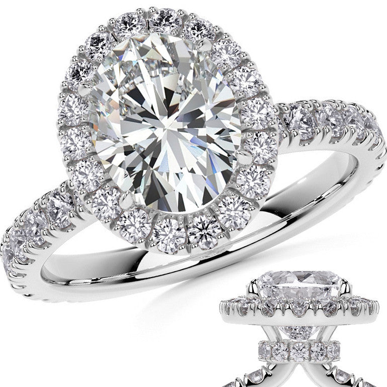 Oval Halo Moissanite Engagement Ring with Hidden Collar