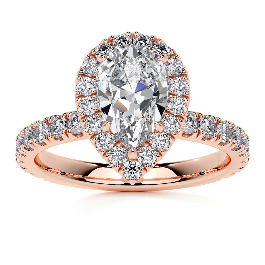 Pear Halo Moissanite Engagement Ring with Hidden Collar