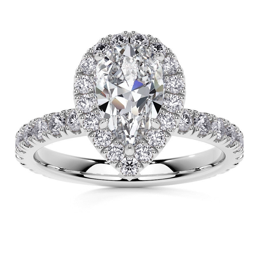 Pear Halo Moissanite Engagement Ring with Hidden Collar