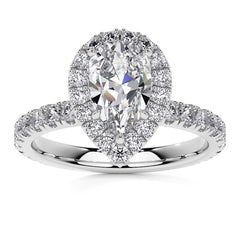 Pear Halo Moissanite Engagement Ring with Hidden Collar
