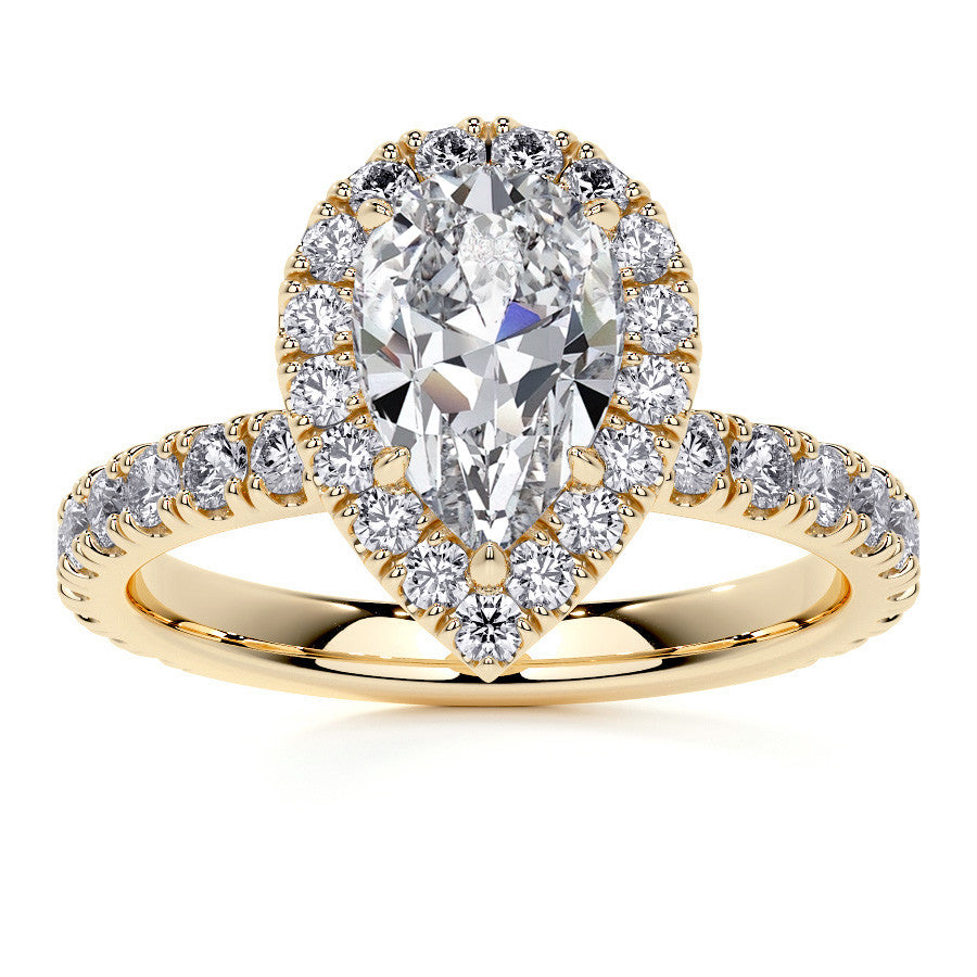 Pear Halo Moissanite Engagement Ring with Hidden Collar