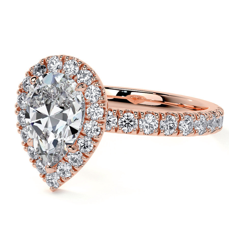 Pear Halo Moissanite Engagement Ring with Hidden Collar