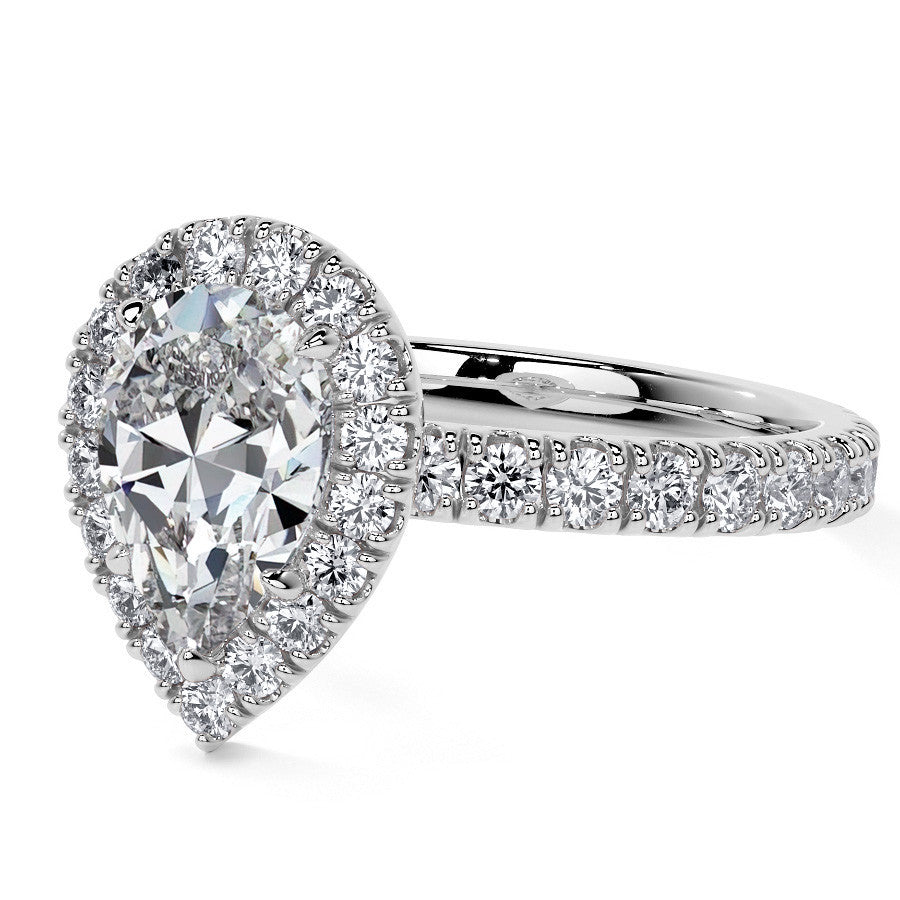 Pear Halo Moissanite Engagement Ring with Hidden Collar