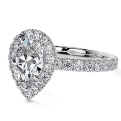 Pear Halo Moissanite Engagement Ring with Hidden Collar