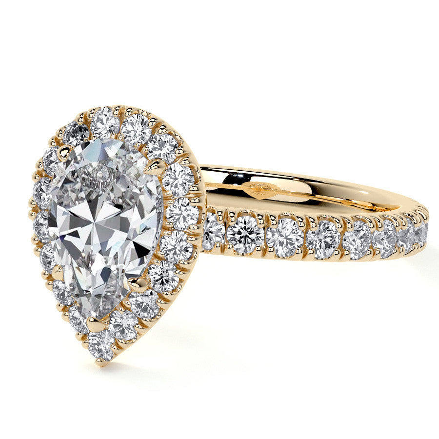Pear Halo Moissanite Engagement Ring with Hidden Collar