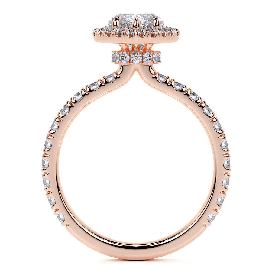 Pear Halo Moissanite Engagement Ring with Hidden Collar