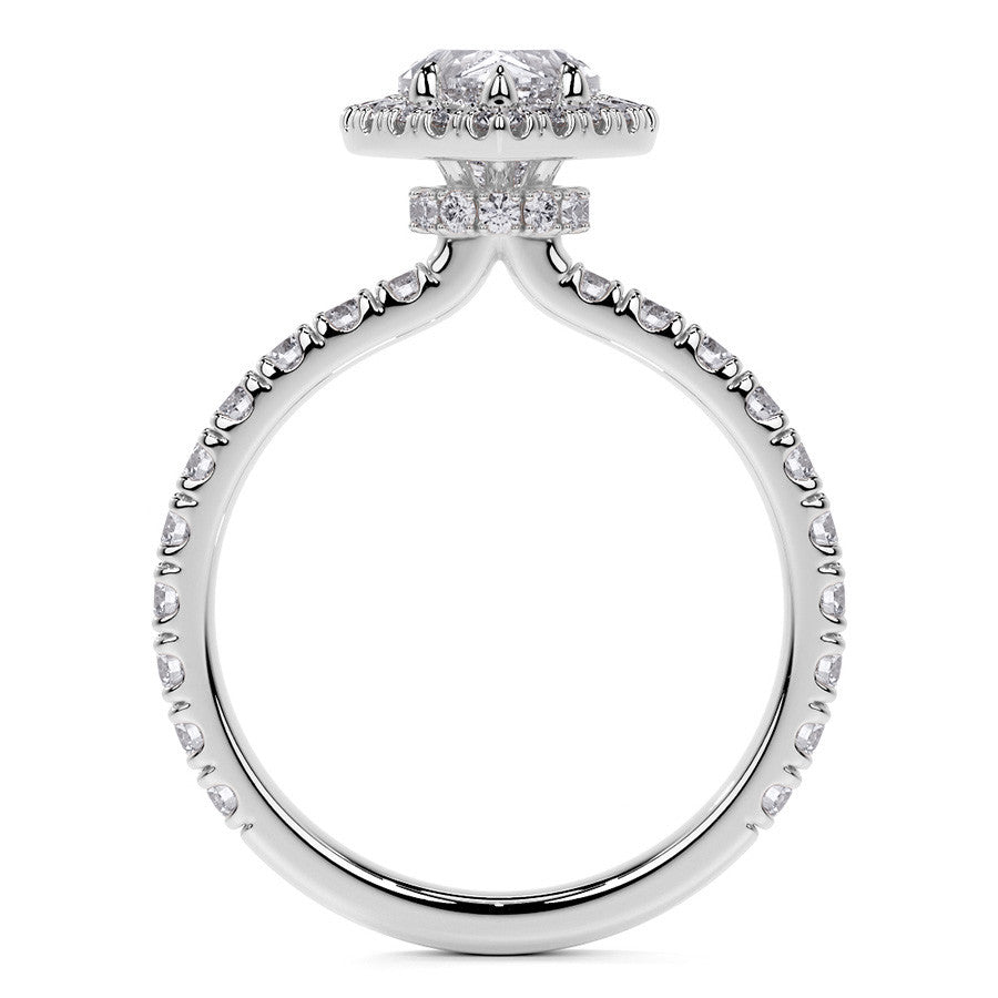 Pear Halo Moissanite Engagement Ring with Hidden Collar