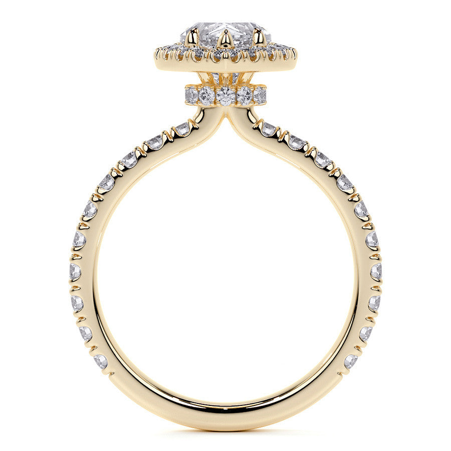 Pear Halo Moissanite Engagement Ring with Hidden Collar