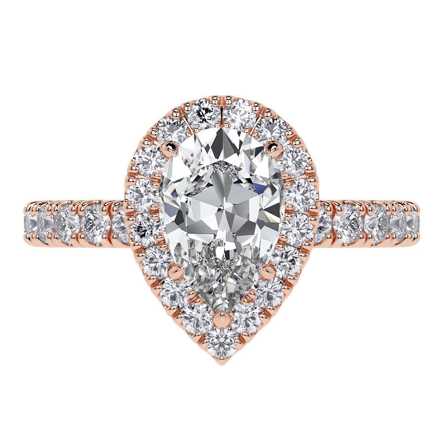 Pear Halo Moissanite Engagement Ring with Hidden Collar