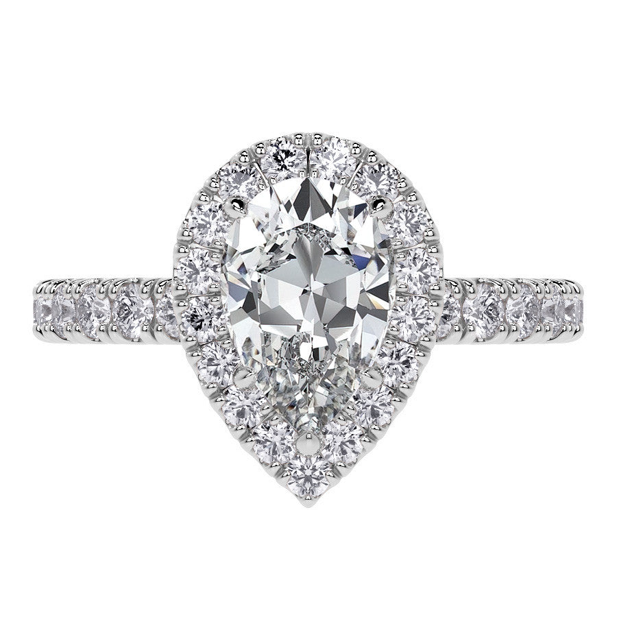 Pear Halo Moissanite Engagement Ring with Hidden Collar