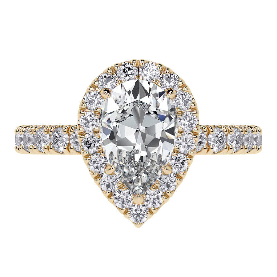 Pear Halo Moissanite Engagement Ring with Hidden Collar