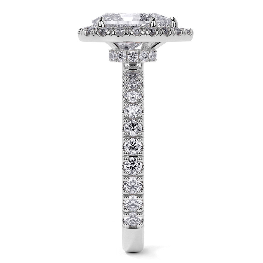 Pear Halo Moissanite Engagement Ring with Hidden Collar