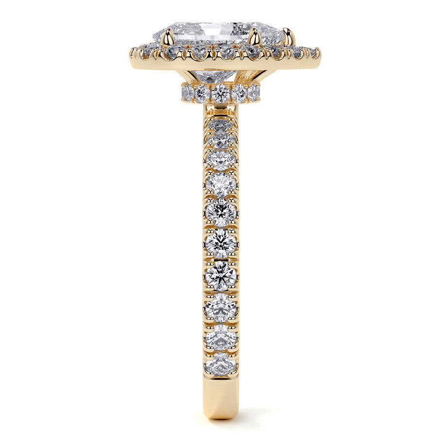 Pear Halo Moissanite Engagement Ring with Hidden Collar