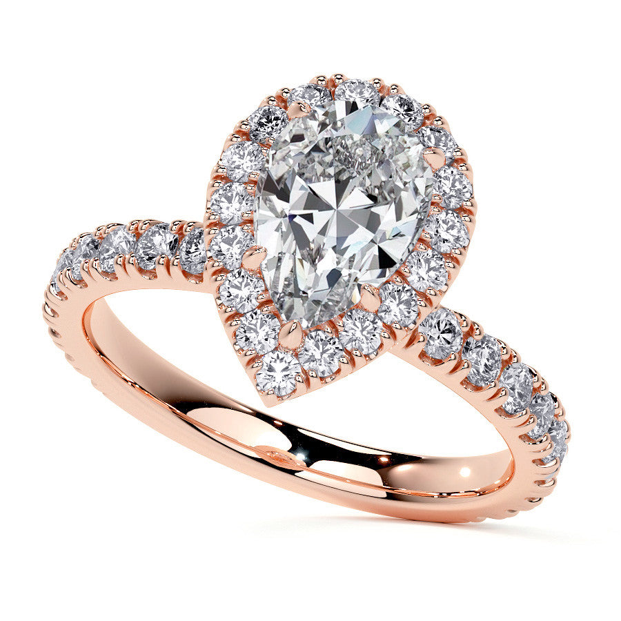Pear Halo Moissanite Engagement Ring with Hidden Collar
