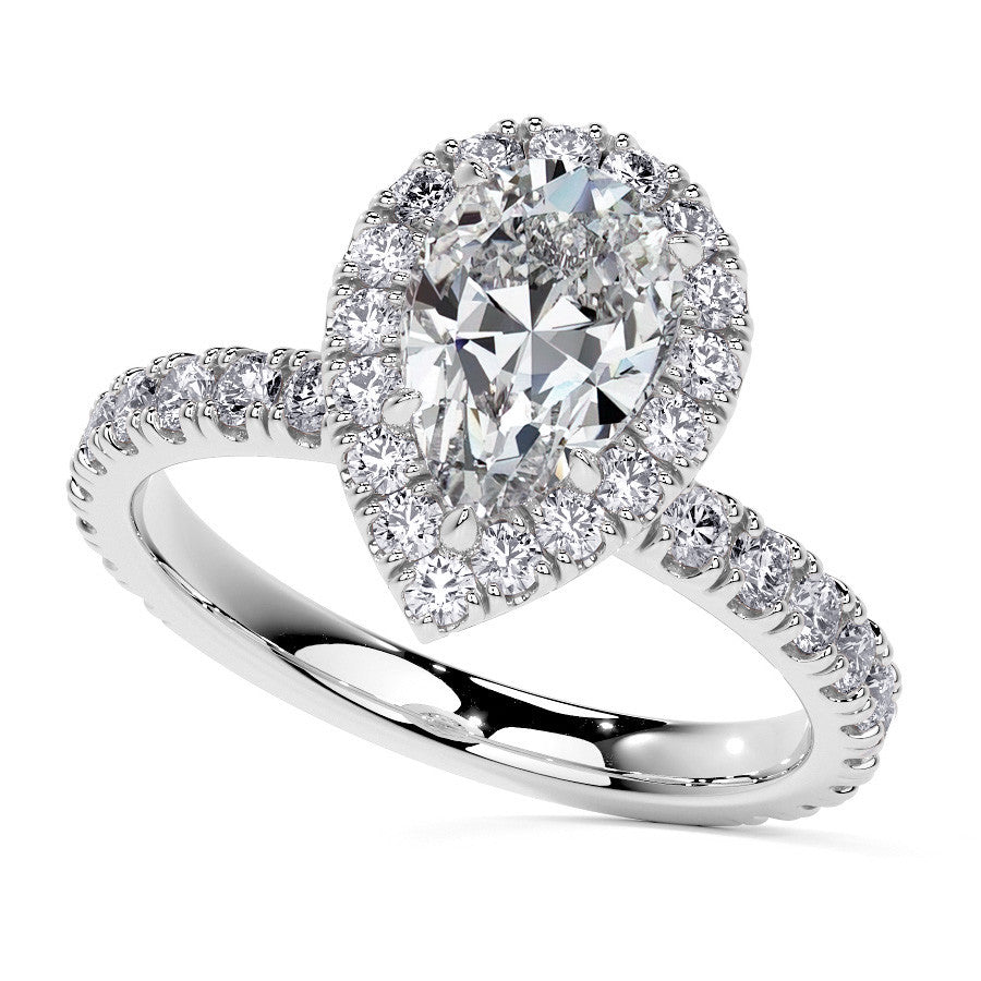 Pear Halo Moissanite Engagement Ring with Hidden Collar