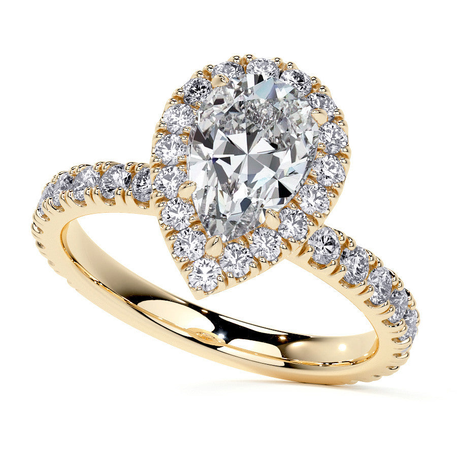 Pear Halo Moissanite Engagement Ring with Hidden Collar