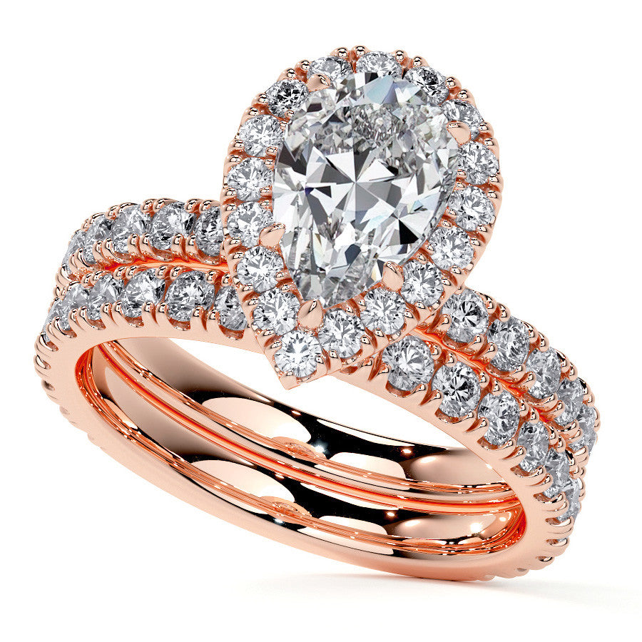 Pear Halo Moissanite Engagement Ring with Hidden Collar