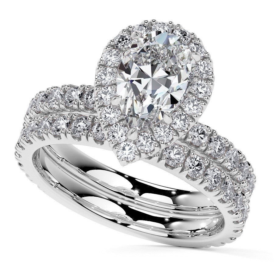 Pear Halo Moissanite Engagement Ring with Hidden Collar