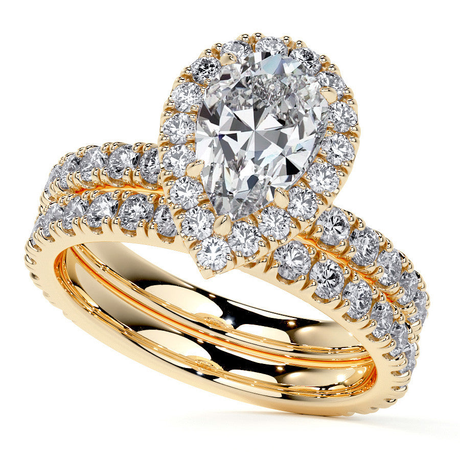 Pear Halo Moissanite Engagement Ring with Hidden Collar
