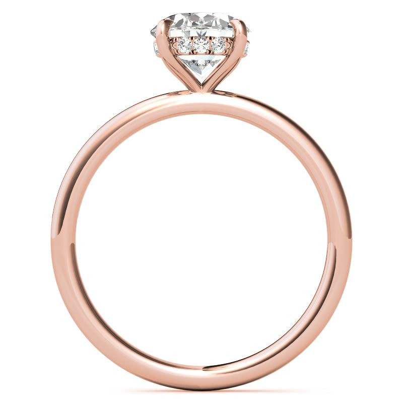 Oval Moissanite Solitaire Ring with Hidden Halo and Plain Band