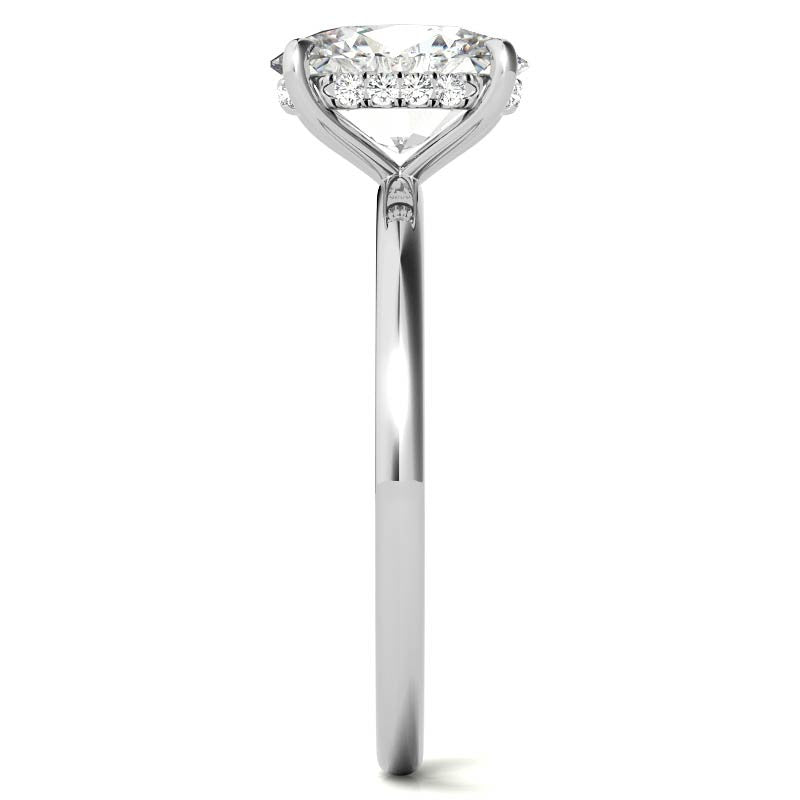 Oval Moissanite Solitaire Ring with Hidden Halo and Plain Band