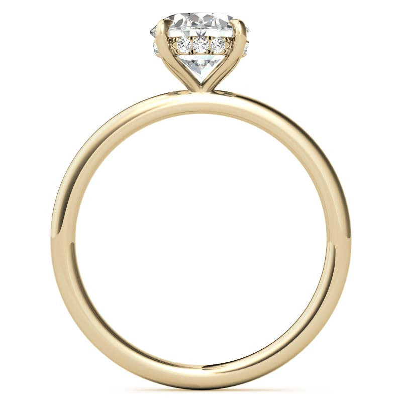 Oval Moissanite Solitaire Ring with Hidden Halo and Plain Band