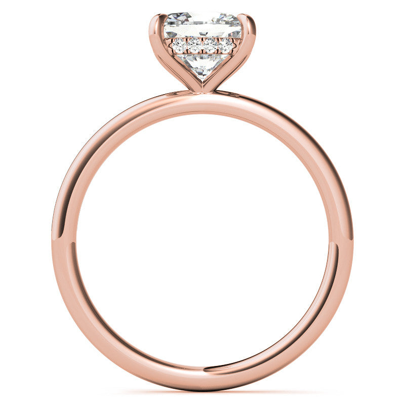 Cushion Moissanite Solitaire Ring with Hidden Halo and Plain Band