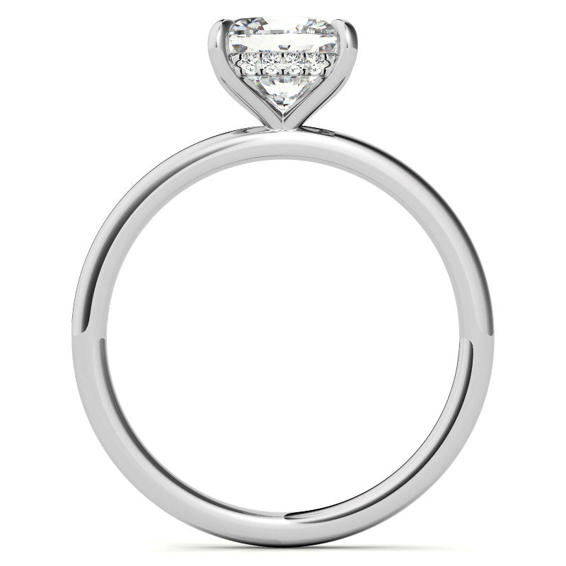 Cushion Moissanite Solitaire Ring with Hidden Halo and Plain Band