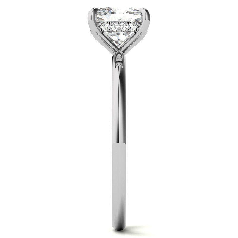 Cushion Moissanite Solitaire Ring with Hidden Halo and Plain Band