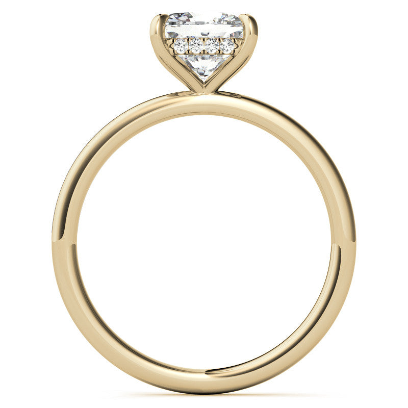 Cushion Moissanite Solitaire Ring with Hidden Halo and Plain Band