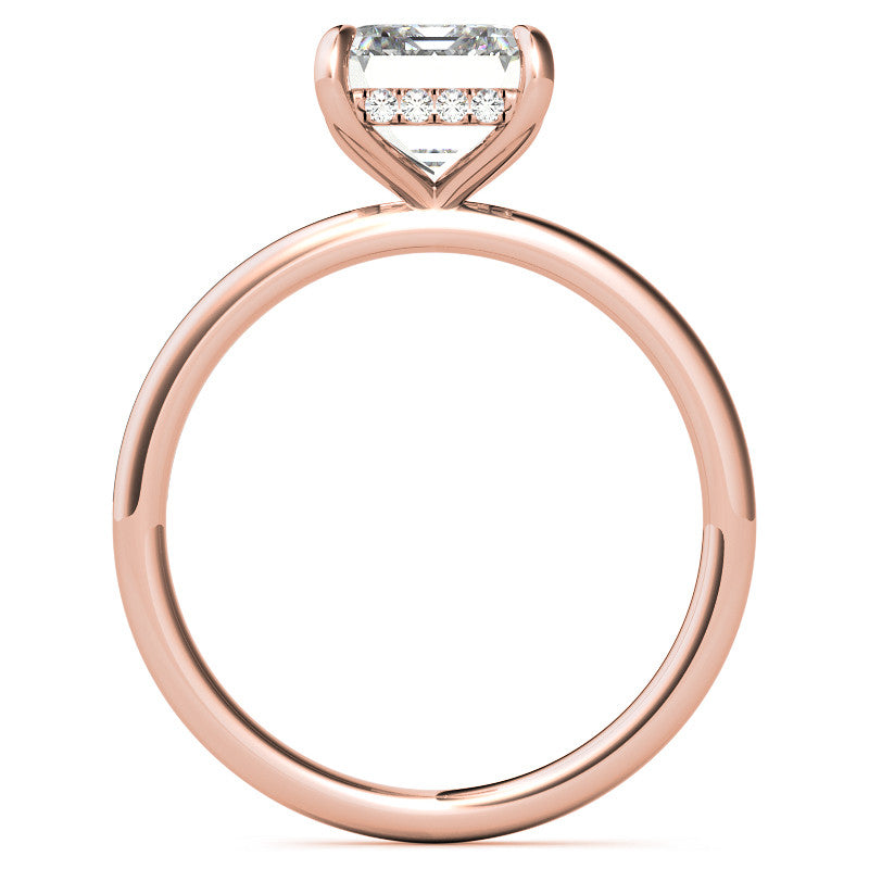 Emerald/Radiant Moissanite Solitaire Ring with Hidden Halo and Plain Band