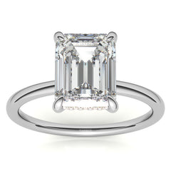 Emerald/Radiant Moissanite Solitaire Ring with Hidden Halo and Plain Band