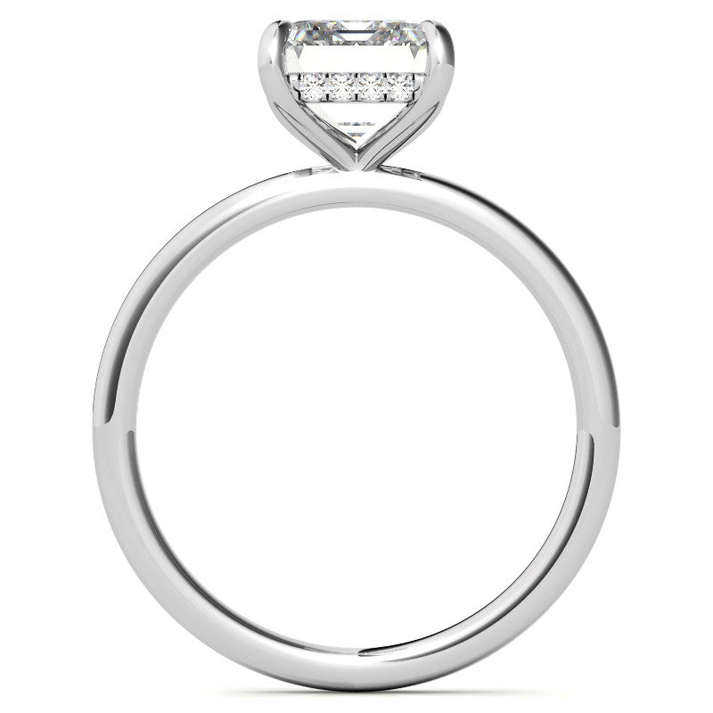 Emerald/Radiant Moissanite Solitaire Ring with Hidden Halo and Plain Band