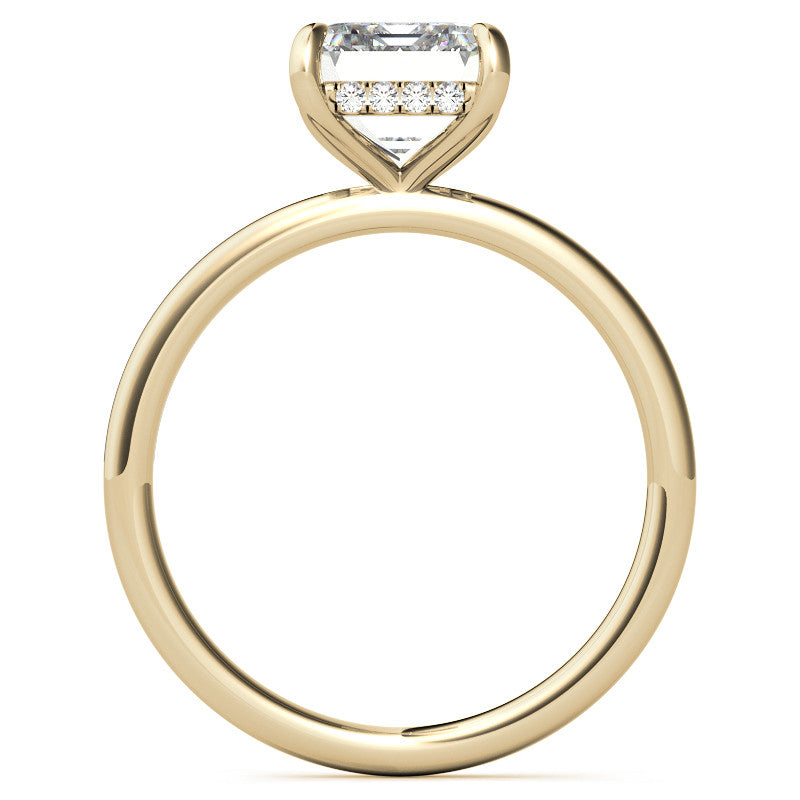 Emerald/Radiant Moissanite Solitaire Ring with Hidden Halo and Plain Band