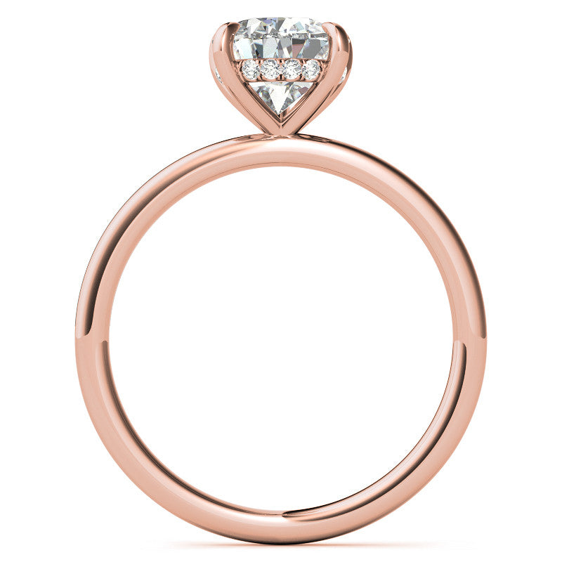 Pear Moissanite Solitaire Ring with Hidden Halo and Plain Band