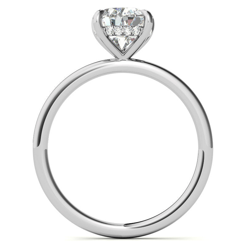 Pear Moissanite Solitaire Ring with Hidden Halo and Plain Band