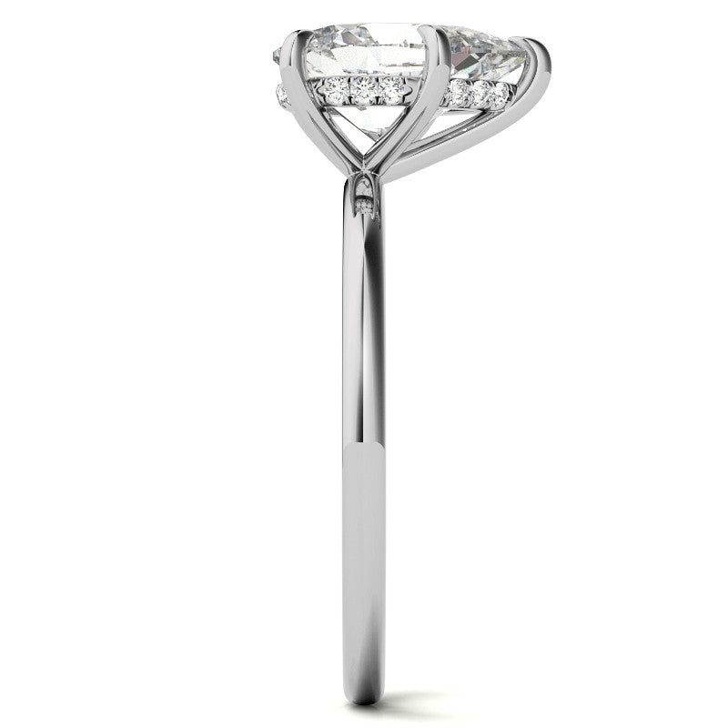 Pear Moissanite Solitaire Ring with Hidden Halo and Plain Band