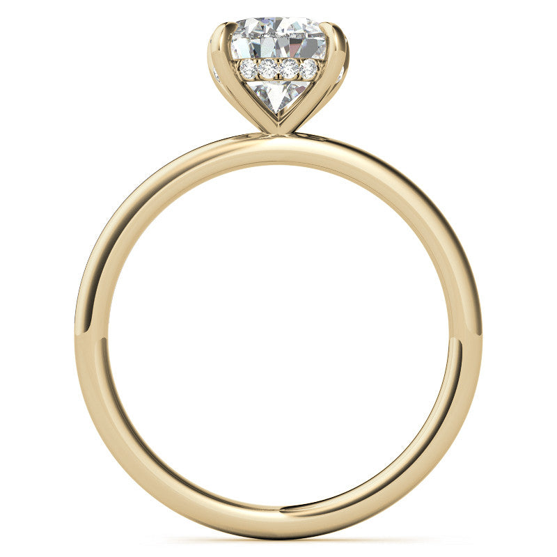 Pear Moissanite Solitaire Ring with Hidden Halo and Plain Band