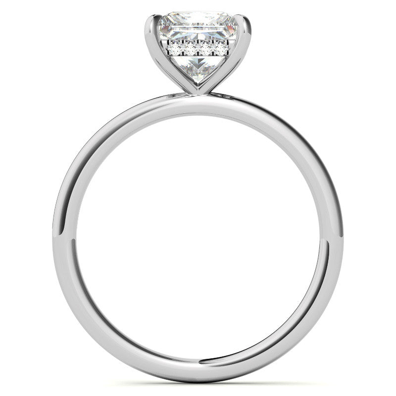 Princess Moissanite Solitaire Ring with Hidden Halo and Plain Band